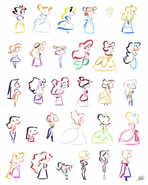 Disney Heroines, Princess And Prince, Disney Mignon, Disney Minimalist, Disney Doodles, Drawing Characters, Tattoo Diy, Easy Disney Drawings, Disney Tattoo