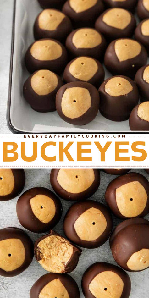 How to make buckeyes? Here's the best buckeye recipe for your Christmas dessert recipes! Quick and easy to make for peanut butter lovers. It includes a creamy peanut butter blend dipped in rich chocolate. Definitely, a star on your Christmas cookie tray! Christmas Cookies Buckeyes, How To Make Buckeyes Recipes, Christmas Peanut Butter Desserts, Buck Eyes Recipe, Buck Eye Balls, Buckeyes Recipe Easy, Bullseye Cookies, Recipe For Buckeyes, Easy Buckeyes Recipe