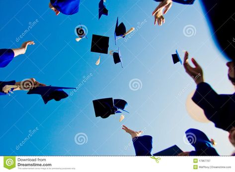 Graduation - flying hats in the air. Graduations caps flying on blue sky #Sponsored , #Advertisement, #SPONSORED, #flying, #air, #blue, #hats Celebration Dress, Blue Hats, Stock Photography Free, Graduation Cap, The Sky, Blue Sky, Royalty Free, Stock Images, Social Media