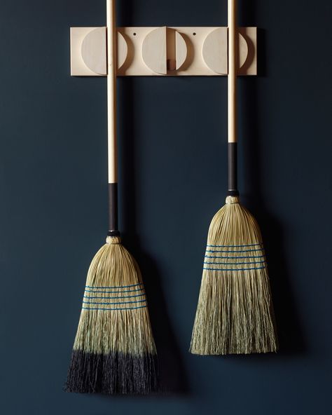 Our barn brooms are workhorses but store neatly on our triple broom holder. Broom Hanger Diy, Diy Broom Holder, Diy Broom, Broom Rack, Broom Storage, Broom Hanger, Broom Holder, Kitchen Goods, Hanger Diy