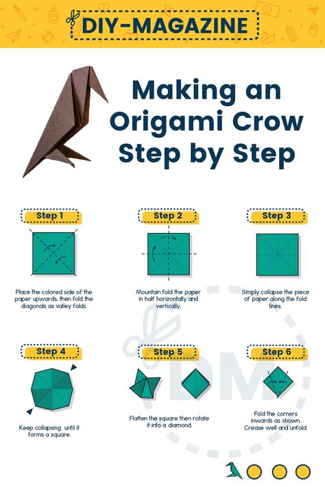 This origami crow is simple to make and can also be a great Halloween activity or other spooky events. Use a different color of paper to make it different. Crow Origami, Crow Party, Cool Origami, Origami Horse, Paper Horse, Halloween Origami, Paper Bird, Teen Programs, Paper Owls