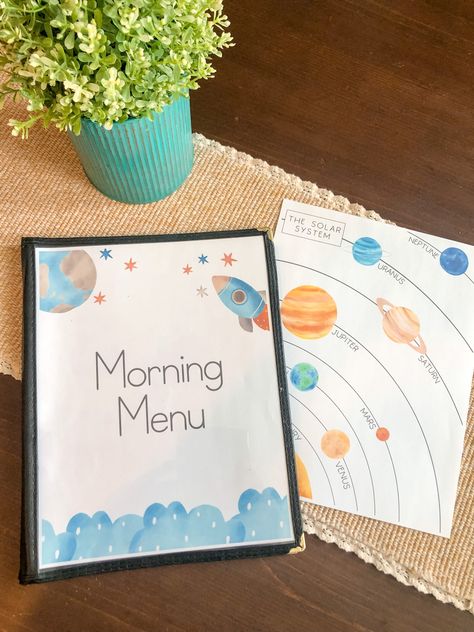 Morning Folders For Preschool, Homeschool Menu Ideas, Morning Menu Routine, Morning Menu Kindergarten, Homeschool Morning Binder, Free Morning Menu Printables, Morning Binders Preschool, Morning Menus Preschool, Homeschool Morning Menu Ideas