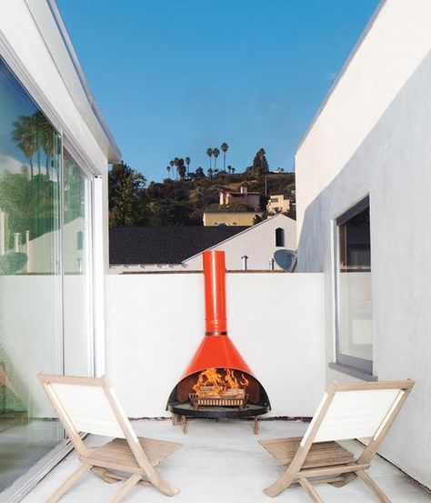 Fireplace On Deck, Preway Fireplace, Mcm Fireplace, Jayma Mays, Fireplace Outdoor, Casa Container, Modern Fireplace, Cozy Fireplace, Los Angeles Homes