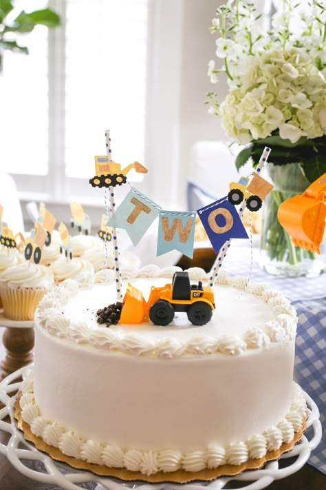 Construction Trucks Birthday Cake, Modern Truck Birthday Party, Construction Cake 2nd Birthday, Birthday Trucks Theme, Car And Truck First Birthday Party, Construction Cake For Boys Simple, Transport Vehicles Theme Birthday Party, Truck Themed First Birthday Party, Vehicles 2nd Birthday Party