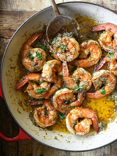 Shrimp in Sage Garlic Butter - Serving Dumplings Dishes With Salmon, Shrimp Parmesan Pasta, Mussel Recipes, Arugula Pasta, Crispy Baked Potatoes, Sage Recipes, Breakfast Soup, Shell Fish, Best Seafood Recipes