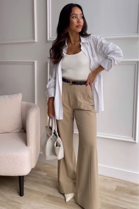 Gabby Knit Cami Top curated on LTK Wide Leg Trousers Outfit, Pretty Lavish, Fashion Trousers, H M Outfits, Outfit Fall, Elegant Shirt, Autumn Outfit, Formal Looks, Karen Millen