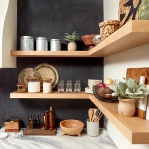 How to Build and Install DIY Floating Shelves in Your Kitchen (DIY) | Family Handyman Kitchen With Open Shelves, Fix Squeaky Floors, Birdhouse Diy, Floating Kitchen Shelves, Squeaky Floors, Wrench Storage, Diy Floating Shelves, Kitchen Floating Shelves, Custom Floating Shelves