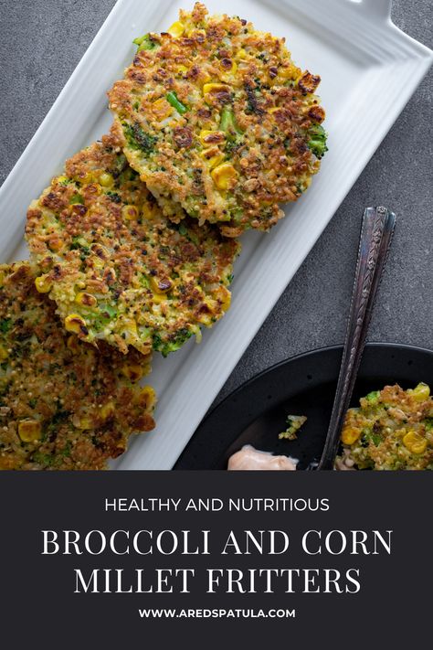 Are you looking for a healthy side dish? Maybe a light vegetarian dinner? These fritters are for you! They are loaded with healthy vegetables and whole grains. They are simple to make and so delicious! Vegetarian Fritters, Broccoli Fritters, Veggie Fritters, Millet Recipes, Corn Recipe, Corn Fritters, Fritter Recipes, Keto Side Dishes, Cooking With Olive Oil