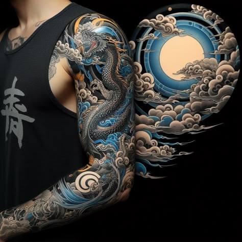 Image Creator Japanese Arm Sleeve Tattoo For Men, Japanese Full Sleeve Tattoo Design, Dragon Arm Tattoo For Men, Elaborate Tattoos, Samurai Tattoo Sleeve, Colored Tattoo, Tatuaje Trash Polka, Dragon Tattoo Sketch, Asian Dragon Tattoo