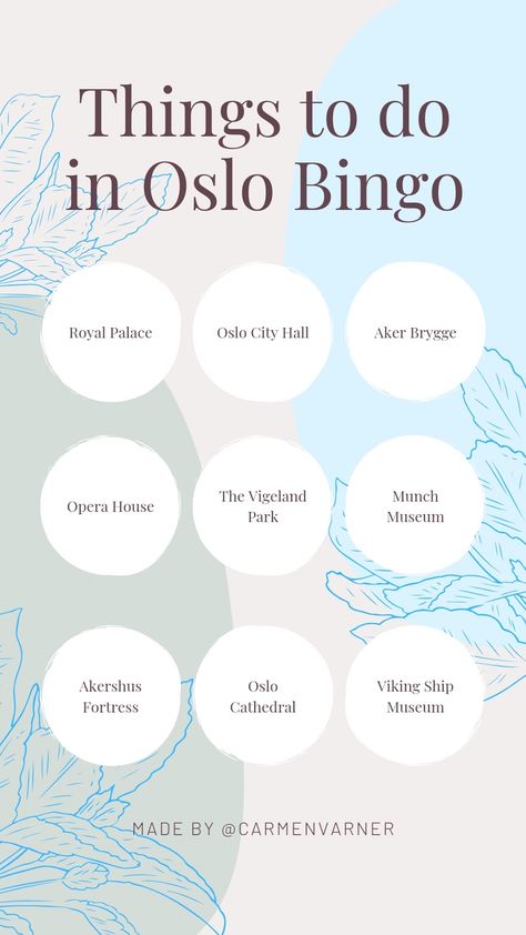 Things to do in Oslo, Norway bingo - including ideas for winter, autumn, October, summer, travel, food, fjords, pictures, downtown Oslo Picture Ideas, Oslo Bucket List, Oslo Winter, Oslo Travel, Pictures Downtown, Norway Travel Guide, Norway House, Oslo Opera House, Essential List