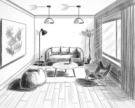 Room Perspective Drawing, Perspective Room, Interior Architecture Sketch, معرض فني, Interior Design Sketchbook, Furniture Design Sketches, Perspective Drawing Architecture, Architecture Drawing Plan, Interior Design Renderings