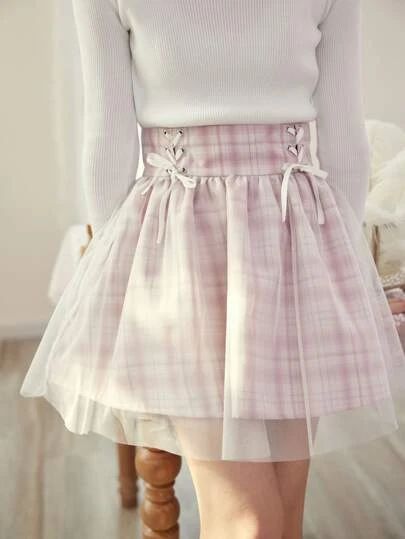 Find Your kawaii christmas Obsession | ROMWE USA Pink Plaid Skirt, Kawaii Skirt, Rose Pastel, Pink Plaid, Sewing Skirts, Plaid Skirts, Kawaii Clothes, Fashion Online Shop, Tulle Skirt