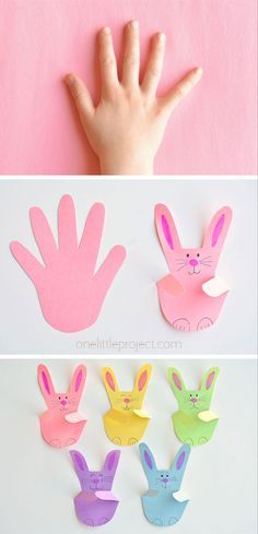 Handprint Bunnies, Diy – Velikonoce, Bunny Craft, Construction Paper Crafts, Easter Tree Decorations, Easy Easter Crafts, Easter Decorations Kids, Easter Craft, Easter Decorations Christian