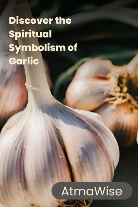 Garlic bulbs with a text overlay reading "Discover the Spiritual Symbolism of Garlic - AtmaWise" against a dark background. Garlic Spell, Garlic Spiritual Uses, Is Garlic Good For Your Health, Garlic Facts, Warding Off Evil Spirits, Health Benefits Of Garlic, Garlic Uses, Removing Negative Energy, Spiritual Symbols