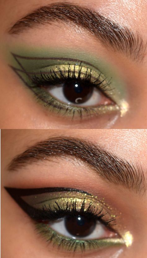 Frog Eye Makeup, Olive Green Eyeshadow Looks, Green And Gold Makeup, Olive Green Eyeshadow, Green Makeup Ideas, Green Makeup Looks, Green Eyeshadow Looks, Make Up Green, Olive Makeup