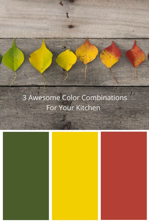 Heading into the autumn and winter seasons, even your mood might hinge on the color of your kitchen. To keep that mood bright and happy, consider these three awesome color combinations that complement the seasons. Three Colour Palette, Colorful Kitchens, Sleeve Inspiration, Palette Challenge, Three Color Combinations, Kitchens Ideas, Color Palette Challenge, Palette Design, Colour Theory