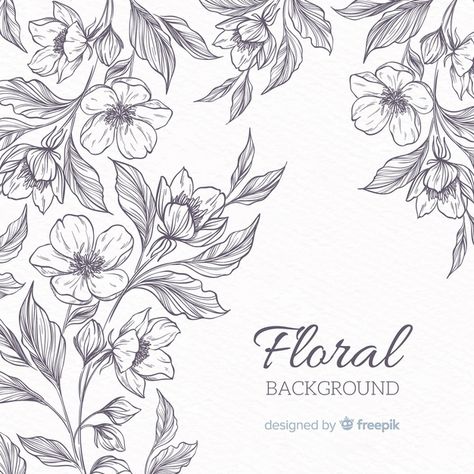 Floral Background Drawing, Floral Vector Design, Spring Flowers Background, Square Border, Background Flower, Floral Vector, Background Drawing, Flower Sketches, Floral Drawing