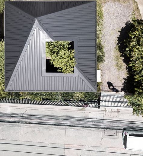 ASWA wraps own architecture studio around internal courtyard Green Courtyard, Small Apartment Room, Geometric Volume, Black Window Frames, Glazed Walls, Metal Cladding, Internal Courtyard, Hip Roof, Indoor Gardens