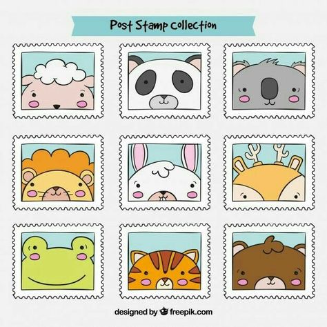 Cute Stickers Printable Kawaii Stamps, Stamp Drawing, Animal Stamps, Stickers Ideas, Postage Stamp Design, Book Reports, Stamp Ideas, Cute Laptop Stickers, Scrapbook Stickers Printable