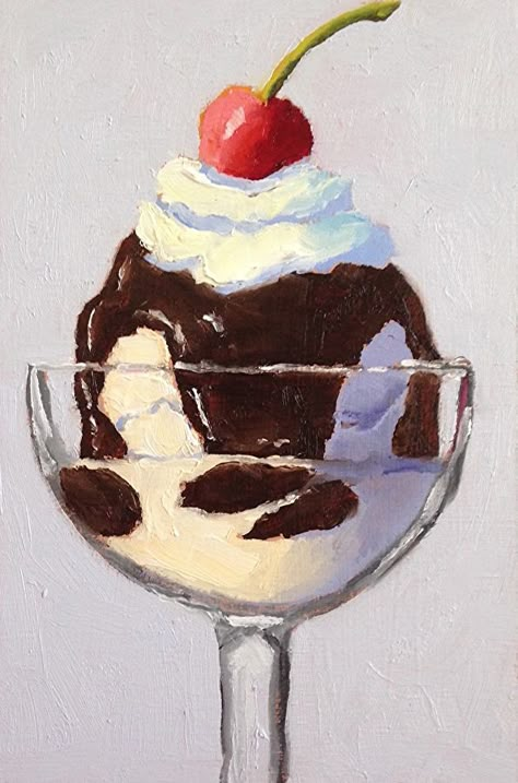 Doodles Food, Ice Cream Wallpaper, Fudge Sundae, Chocolate Sundae, Food Paintings, Food Art Painting, Ap Drawing, Ice Cream Art, Food Reference