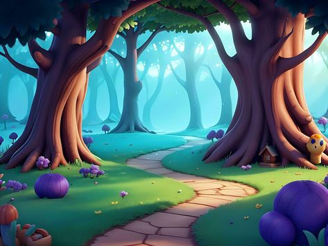 abstract and magical enchanted forest background environment for a battle arena mobile game. Enchanted forest path landscape flat cartoon style. 3D realistic illustration. ai generated Enchanted Forest Background, Magical Enchanted Forest, Background Environment, Path Landscape, Forest Cartoon, Castle Background, Battle Arena, Opening Scene, Realistic Illustration