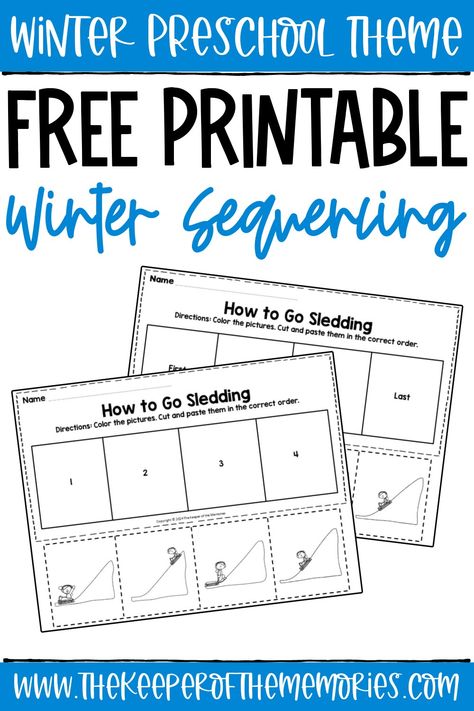 Practice sequencing and order of events with your preschoolers and kindergartners using these Free Printable How to Go Sledding Winter Sequencing Worksheets. Don't forget to grab your no-prep printable sequencing worksheets today!  My printable winter Preschool Winter Worksheets, Sequencing Words, Literacy Bags, Easy Learning Activities, Winter Theme Preschool, Winter Printables, Sequencing Worksheets, Order Of Events, Sequencing Activities