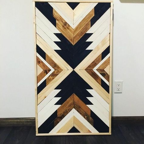 15 DIY Aztec Wall Art Ideas To Apply Everywhere - Mint Design Blog Aztec Wood Art, Aztec Paintings, Aztec Wall Art, Wall Art Tutorial, Wood Art Diy, Stick Wall Art, Basket Wall Art, Wood Wall Art Diy, Wall Art Ideas