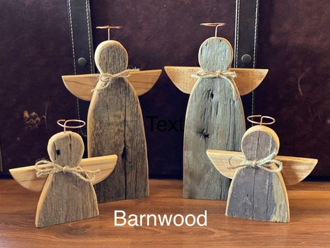 Barnwood Bar, Barn Wood Picture Frames, Wood Angel, Wooden Christmas Crafts, Red Christmas Decor, Barn Wood Crafts, Wooden Angel, Angel Decor, Christmas Wood Crafts