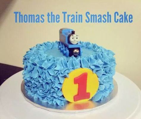 Thomas the train smash cake Thomas The Train Smash Cake, Train Smash Cake, Healthy Birthday Cake Recipes, Bachelorette Cupcakes, Thomas Cake, Thomas Party, Thomas Birthday Parties, Healthy Birthday Cakes, Thomas Cakes