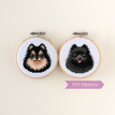 Black Pomeranian, White Pomeranian, Hama Bead, Beaded Hat, Disney Cross Stitch, Cute Cross Stitch, Cross Stitch Animals, Diy Quilt, Cross Stitch Fabric