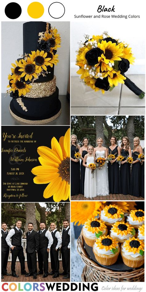 Black Maroon And Sunflower Wedding, Black Roses With Sunflowers, Sunflowers And Black Roses, Black Wedding With Sunflowers, Sunflower And Black Wedding, Black And Sunflower Wedding, Sunflower Wedding Dress, Sunflower And Rose Wedding, Black And Yellow Wedding