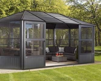 Sunroom Kits, Steel Roof Panels, Screened Gazebo, Double Sliding Doors, Pvc Windows, Aluminum Roof, Roof Colors, Patio Gazebo, Loft Living