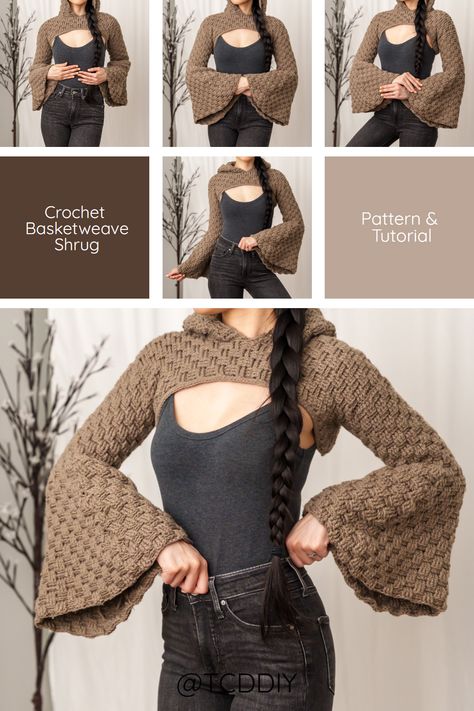 Get ready to let your creative juices flow with this totally mesmerizing crochet pattern! 🧶✨ We've got a step-by-step tutorial that will show you all the ins and outs of crochet, so you can make a masterpiece that'll wow everyone. And let's not forget the pure joy of working with yarn and turning your wildest ideas into actual things. Just click that link and let's get started today! 👇 #crochettutorial #crochetvideos Crochet Pattern Tutorial, Cold Shoulder Sweater Dress, Crochet Bell Sleeve, Sleeve Shrug, Stitch Hoodie, Basketweave Stitch, Shrug Pattern, Crop Top Pattern, Modern Crochet Patterns