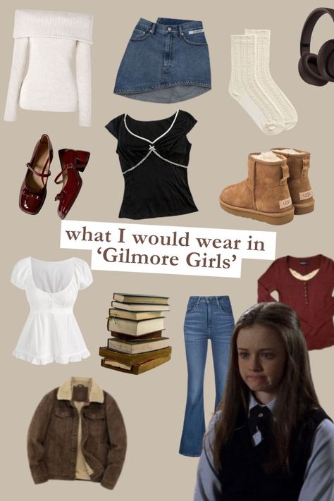 downtown , leather jacket , gilmore girls , outfits , coquette , red , retro , 90s , rory gilmore , lorelai gilmore , brown , blue , black , white , uggs , headphones , books , book girl #FashionTrends #AmazonStyle #OOTD #SummerFashion #ShoppingOnABudget #AmazonDeals #amazonfinds #coquette #AmazonBasics #AmazonMustHaves #OutfitIdeas #GilmoreGirls #BookGirls Rory Gilmore Comfy Outfits, The Rory Gilmore Aesthetic, Rory Gilmore Outfits Ideas, Modern Rory Gilmore Outfits, School Outfits Rory Gilmore, 90s Downtown Outfit, Girlmore Girls Aesthetic Outfit, Rory Gilmore Brown Jacket, What A Girl Wants Movie Outfits