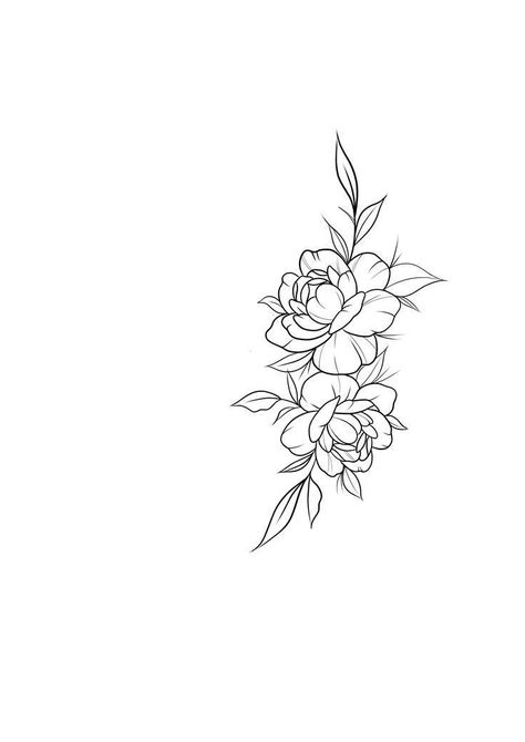 Small Floral Design, Gardenia Outline, Small Floral Tattoo Design, Rose Floral Tattoo Design, Dainty Peony Tattoo, Two Roses Tattoo Design, Simplistic Flower Tattoo, Flower Tattoos Stencil, Small Flower Tattoo Designs