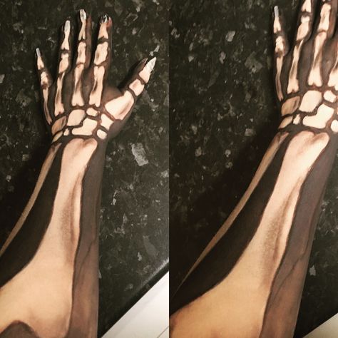 Instagram: @nocturnalala.x skeleton hand and arm makeup Skeleton Makeup Hand, Skeleton Arm Makeup, Skeleton Hand Makeup, Arm Skeleton, Arm Makeup, Painted Hands, Skeleton Arm, Corpse Bride Costume, Arm Bones