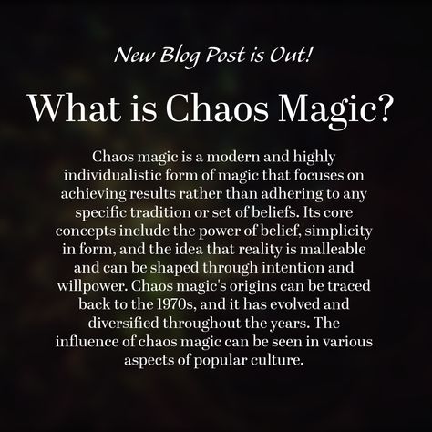 Chaos magic is a modern and highly individualistic form of magic that focuses on achieving results rather than adhering to any specific tradition or set of beliefs. Its core idea is that reality is malleable and can be shaped through intention and willpower. #chaosmagic #modernmagic #beliefpower Power Inspiration Magical, Modern Magic Aesthetic, Chaos Witchcraft Spells, Magic Powers Ideas, Black Magic Curses, Chaos Magic Aesthetic, The Rules Of Magic, Chaos Magick Sigil, Witchcraft Black Magic