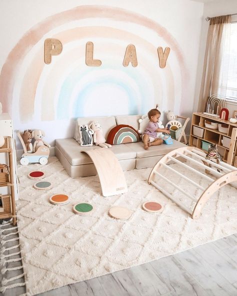 Boho Toddler Room, Structured Play, Activity Sensory, Rainbow Playroom, Small Playroom, Sensory Learning, Living Room Playroom, Baby Playroom, Montessori Playroom