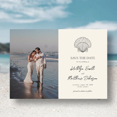 Modern Shell Beach Ocean Wedding Save The Date Magnetic Invitation Polaroid Save The Date, Coastal Save The Date Ideas, Save The Dates Beach Wedding, Coastal Wedding Save The Date, Save The Date Beach, Ocean Save The Date, Beach Save The Date, Wedding Ocean, Wedding Magnets