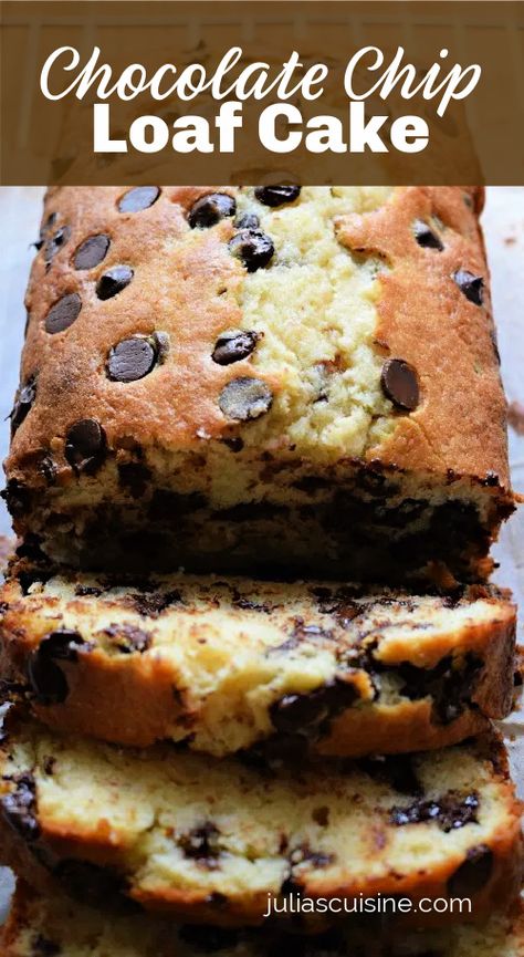 Chocolate Chip Loaf Cake Chocolate Chip Loaf Cake, Cake Dessert Recipes, Chocolate Chip Loaf, Chocolate Chip Bread Recipe, Chocolate Chip Pound Cake, Snacking Cake, Loaf Cake Recipes, Chocolate Chip Bread, Loaf Cakes