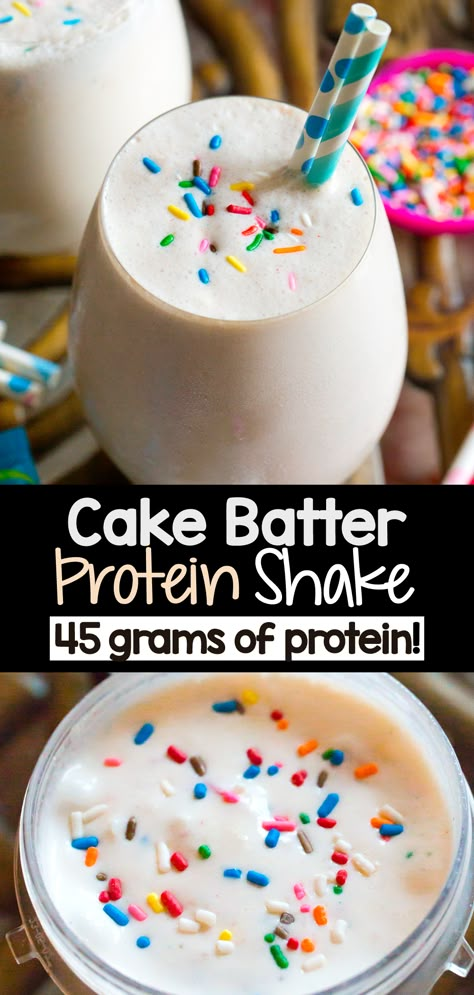 Cake Batter Protein Shake Recipe (High Protein Breakfast Or Snack Idea) Ww Shakes Smoothie Recipes, Coconut Cream Pie Protein Shake, Protein Shake Recipes No Powder, Protein Shake With Milk, Protein Shakes With Vanilla Protein, High Protein Blender Recipes, Protein Shake Recipes No Blender, Protein Shake For Lunch, Protein Shake Recipes Premier