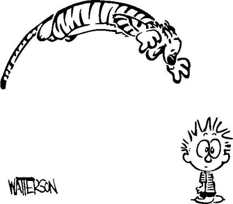 [O][F] "Hobbes Pouncing" - Calvin & Hobbes, comic by Bill Watterson, tiger, boy, single layer - Imgur Calvin And Hobbes Tattoo, Hobbes And Bacon, Calvin Und Hobbes, Calvin And Hobbes Quotes, The Awkward Yeti, Bill Watterson, Calvin And Hobbes Comics, Coffee Cartoon, Calvin Hobbes