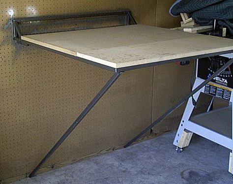 Folding Weld Table, by H. Coetzee | Not much space in shop s… | Flickr Folding Welding Table, Weld Table, Plumbing Pipe Furniture, Welding Ideas, Welding Table, Pipe Furniture, Garage Shop, Drafting Desk, Workbench