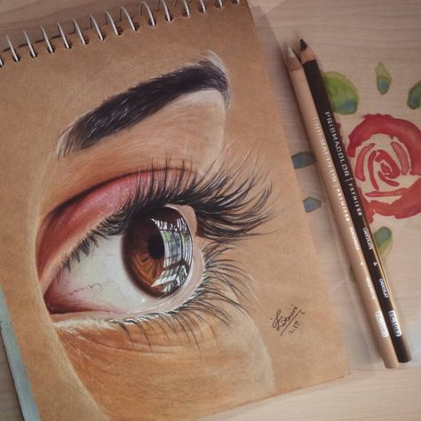 First eye drawing in 2017 🎉 Prismacolors on toned tan paper  What do you guys think? 😄 اول رسمة عين لسنة 2017  شو رايكم؟ 😄… Toned Tan Paper Drawing, Tan Paper Drawing, Brown Paper Drawing, Eye Drawing Realistic, Realistic Makeup, Realistic Eye Drawing, Drawing Realistic, Prismacolor Art, Eye Drawing Tutorials