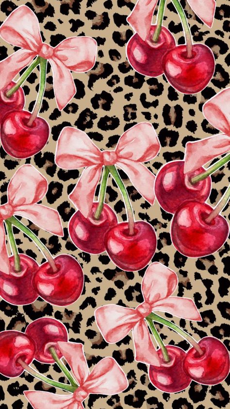 Pink Cheetah Wallpaper Iphone, Pink Cherry Wallpaper Aesthetic, Pink Cheetah Wallpaper, Aesthetic Cherries, Bow Wallpaper Iphone, Cherry Wallpaper, Cheetah Wallpaper, Cheetah Print Wallpaper, Pink Cheetah Print