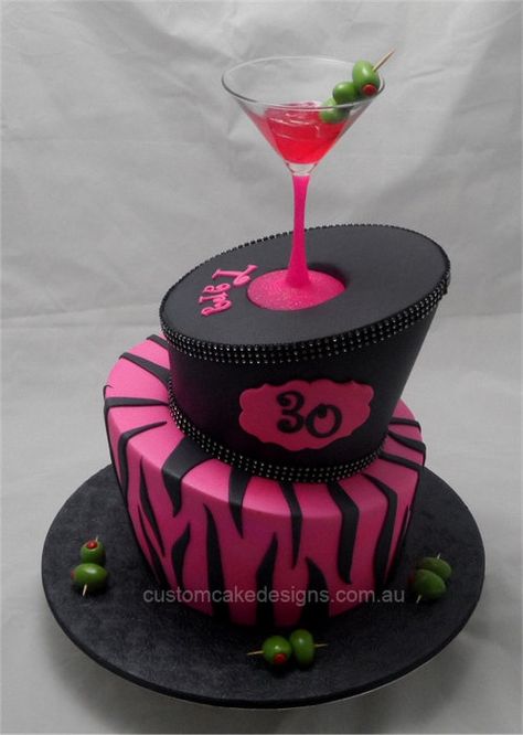 This 2 tier topsy turvy cake was made for a 30th Cocktail themed birthday party. 30th Birthday Cake For Women, Martini Cake, Rodjendanske Torte, Topsy Turvy Cake, Cocktail Cake, 21st Birthday Cakes, 30 Birthday Cake, Birthday Cakes For Women, 50th Birthday Cake