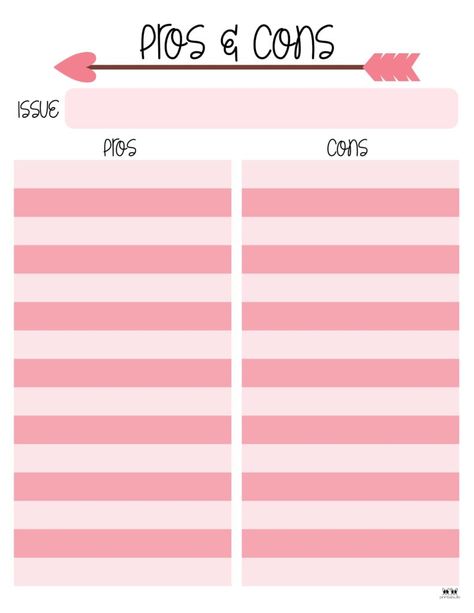 Choose from 18 unique Pros & Cons List Templates to help make your biggest decisions. All templates are 100% FREE and can be printed from home! Pros And Cons List Template, Concert Scrapbook, Memorial Day Coloring Pages, Giraffe Coloring Pages, Pros And Cons List, Free Calendars, Bulletin Journal, Free Printables Organization, Bulletin Journal Ideas