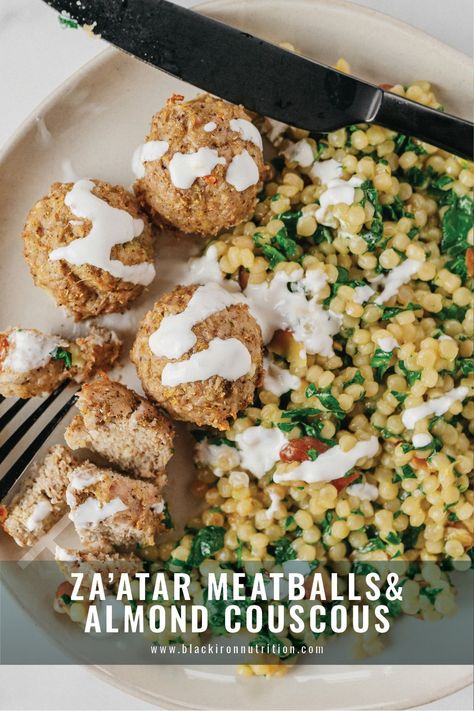 Meatballs With Spinach, Za Atar, Black Iron, Couscous, Baking Sheet, Meatballs, 30 Minutes, Meal Prep, Spinach