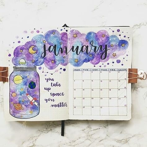 12 Galaxy and Space Themed Bullet Journal Spread - TheFab20s Minimalist Bullet Journal, Bullet Journal Headers, January Bullet Journal, Sketch Note, Bullet Journal 2019, Bullet Journal Cover Page, Bullet Journal Notes, Bullet Journal Tracker, Journal Spreads