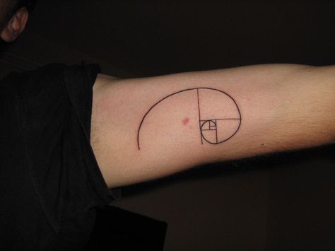 Fibbonaci Spiral Tattoo, Fibbonaci Tattoo, Spiral Tattoo Ideas, Math Tattoo, Golden Spiral Tattoo, Fibonacci Spiral Tattoo, Golden Ratio Tattoo, Spiral Tattoo, Fibonacci Number